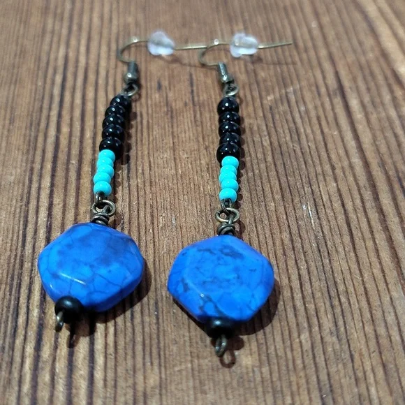 *5 For $20*Ladies Earrings/Cobalt Blue and Black/Handmade Double Dangle Earrings - Picture 3 of 5
